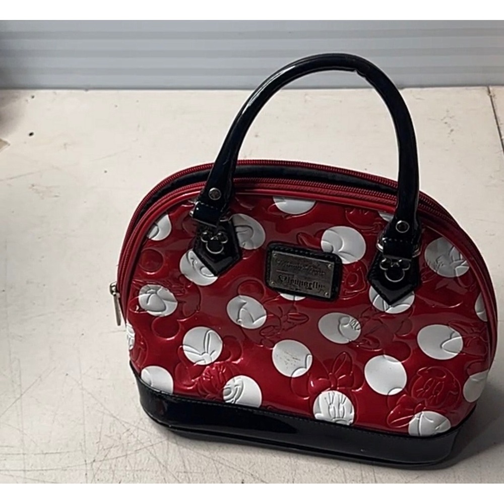 VINTAGE Loungefly Disney Minnie Mouse Red Patent Embossed Dome Satchel Bag